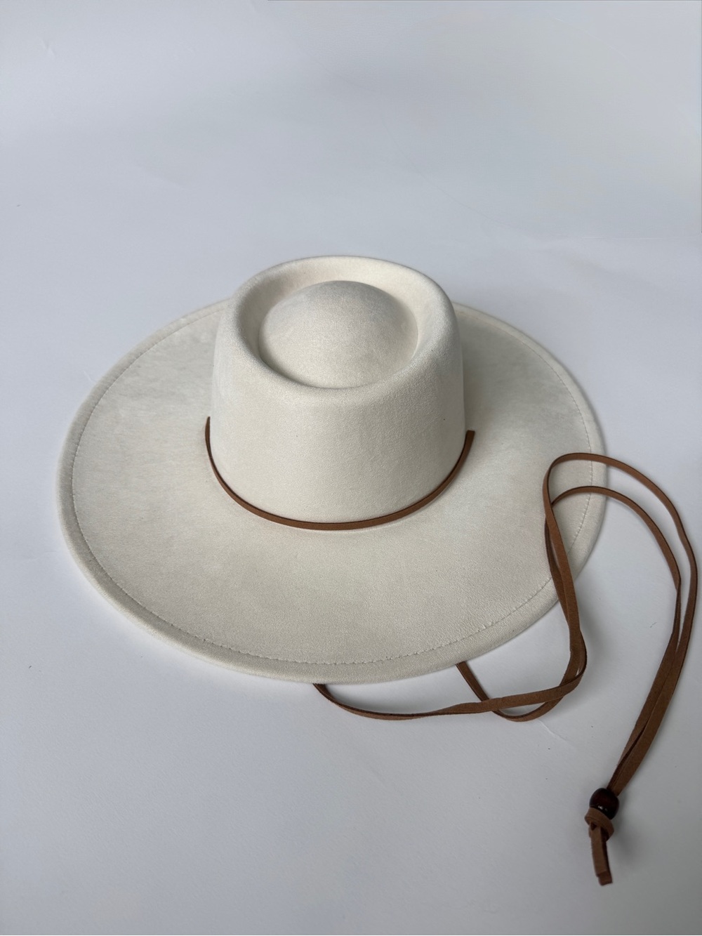 Cream Wide Brim Western Fedora Hat with Chin Strap